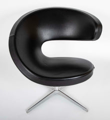 Olav Eldoy (b.1948) "Peel" Black Leather Swivel Club Chairs