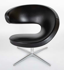 Olav Eldoy (b.1948) "Peel" Black Leather Swivel Club Chairs