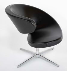 Olav Eldoy (b.1948) "Peel" Black Leather Swivel Club Chairs