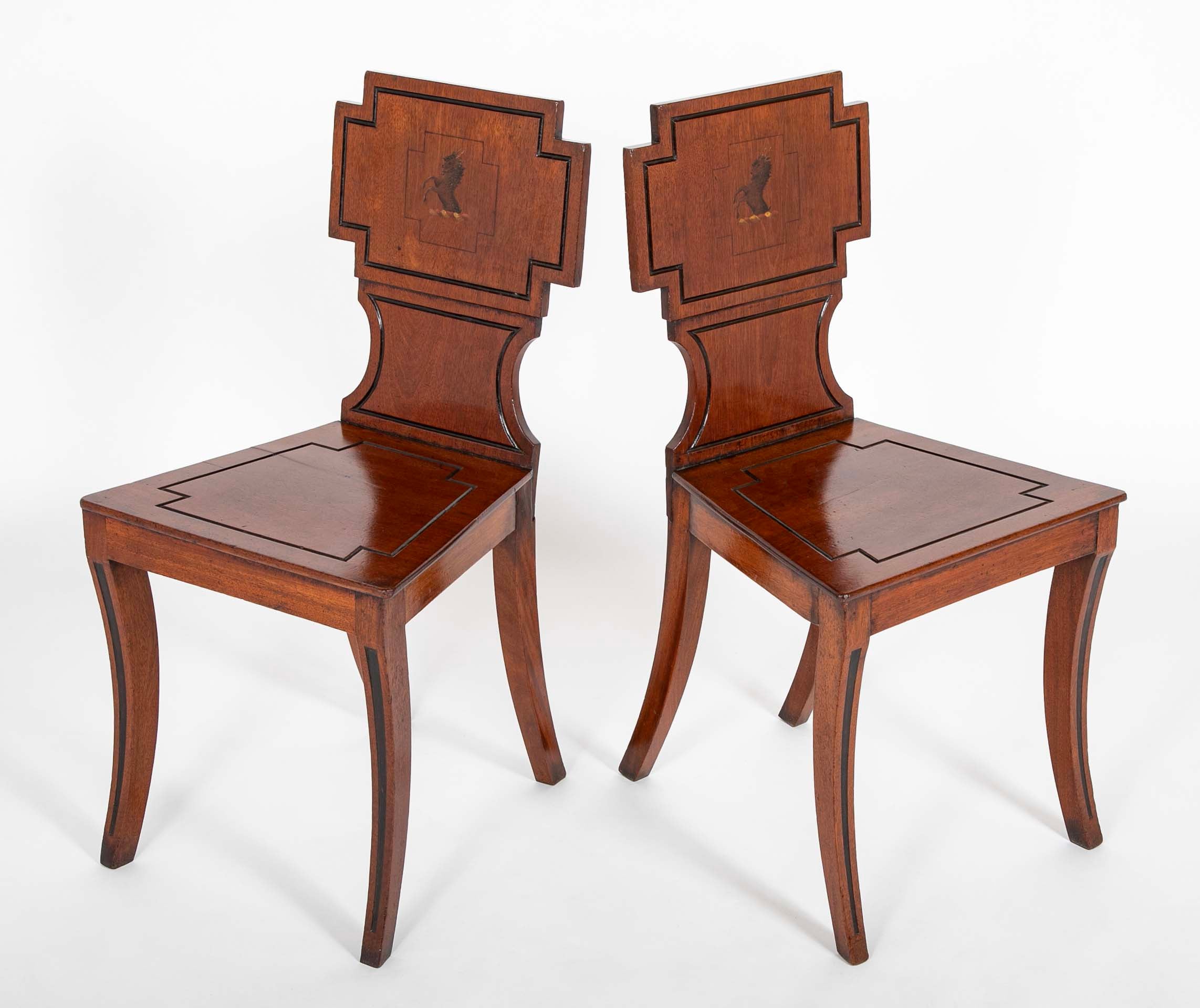 Pair of English Regency Period Mahogany Hall Chairs