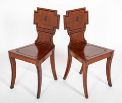 Pair of English Regency Period Mahogany Hall Chairs