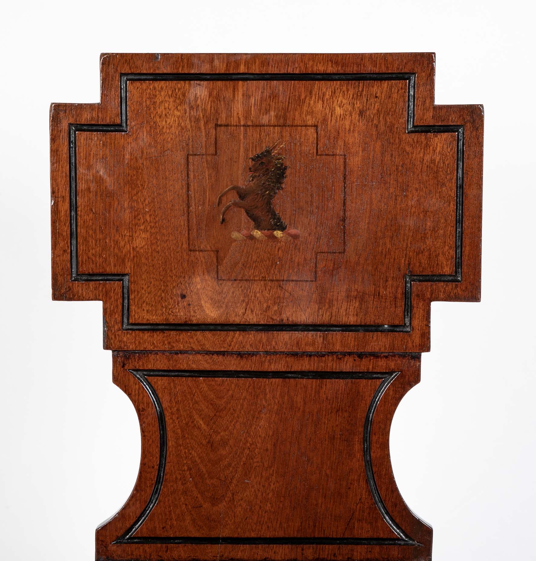 Pair of English Regency Period Mahogany Hall Chairs