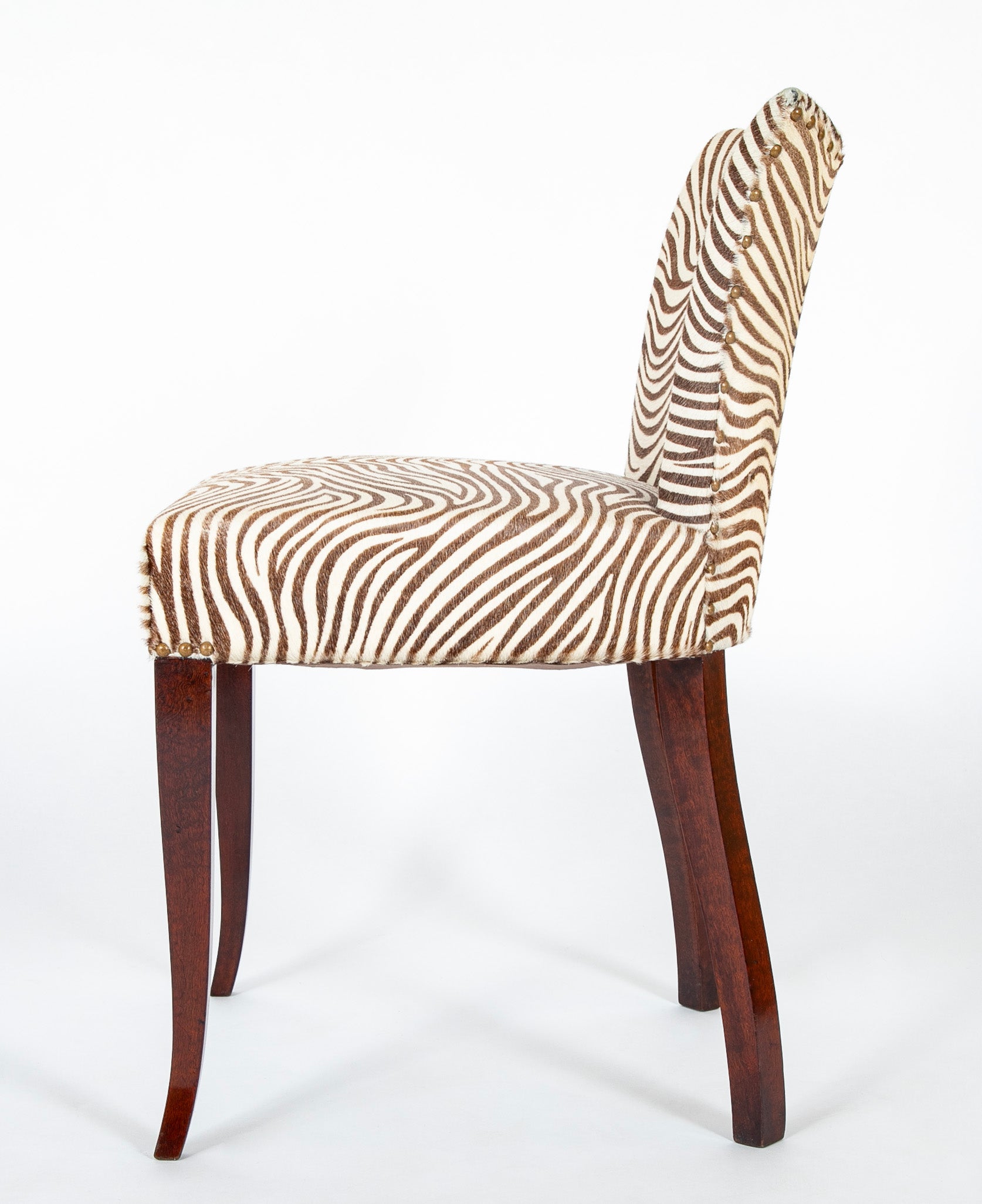 Pair of Maison Dominique Side Chairs In Faux Zebra-Pony Hide