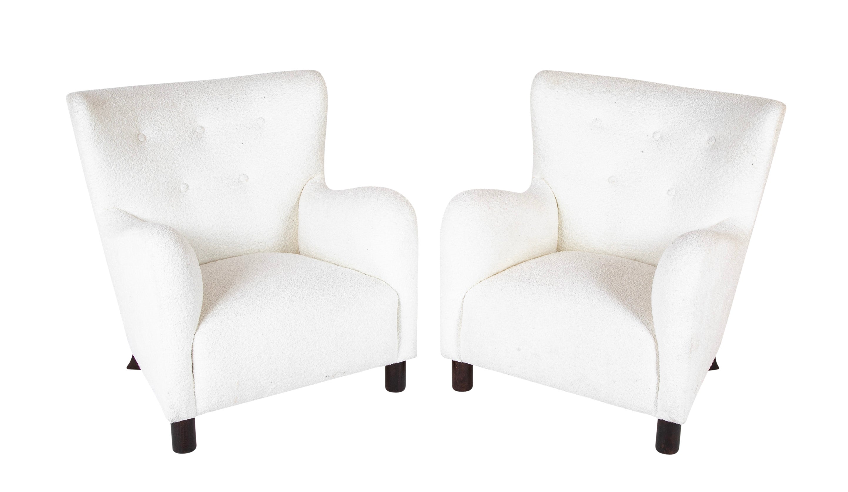 A Pair of Danish Mid-Century Upholstered Easy Chairs with Stained Beech Legs