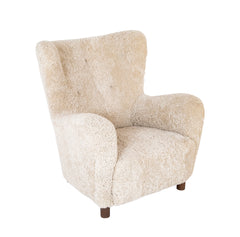 Pair of Armchairs in White Sheepskin Upholstery in the Style of Mogens Lassen