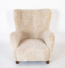 Pair of Armchairs in White Sheepskin Upholstery in the Style of Mogens Lassen