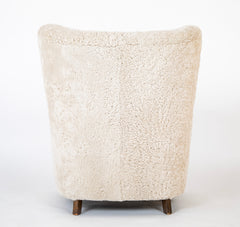 Pair of Armchairs in White Sheepskin Upholstery in the Style of Mogens Lassen