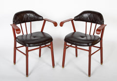Suite of Jacques Adnet Black & Brown Leather Covered Games Table & Chairs