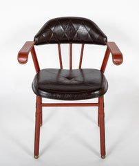 Suite of Jacques Adnet Black & Brown Leather Covered Games Table & Chairs