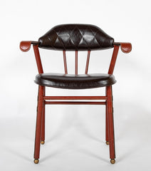 Suite of Jacques Adnet Black & Brown Leather Covered Games Table & Chairs