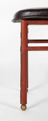 Suite of Jacques Adnet Black & Brown Leather Covered Games Table & Chairs