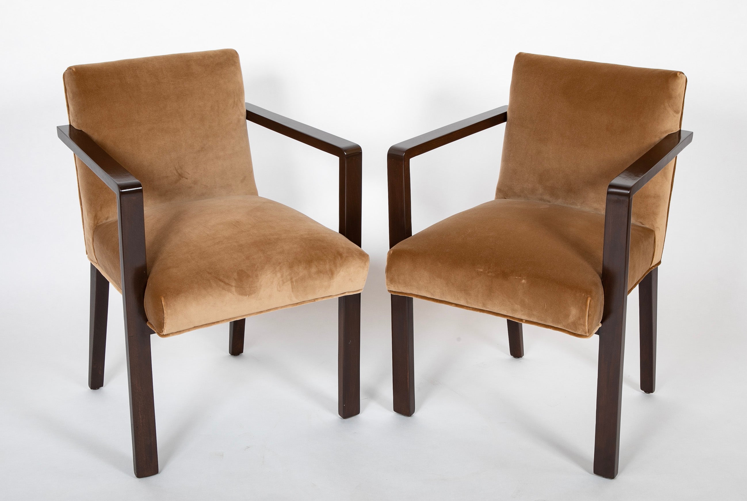 A Pair of 1940's French Armchairs in Tan Velvet