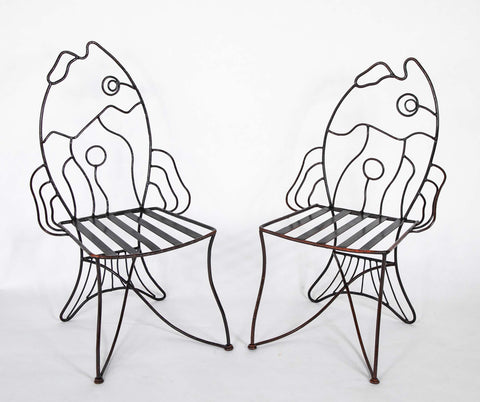 Pair of Black Painted Iron Chairs After John B. Salterini