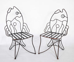 Pair of Black Painted Iron Chairs After John B. Salterini