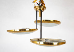 A Stilnovo Ceiling Light with Three Brass Framed Disks