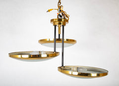 A Stilnovo Ceiling Light with Three Brass Framed Disks