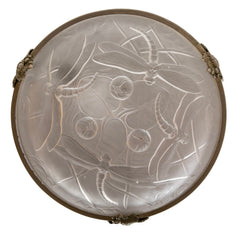 A French Frosted Glass Disc with Dragonfly Motif as Hanging Light