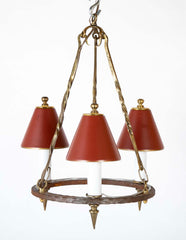 Mid-Century French Tole and Brass Chandelier