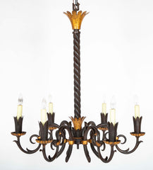 Gilbert Poillerat Designed Wrought Iron & Gilt Metal Chandelier