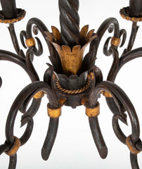 Gilbert Poillerat Designed Wrought Iron & Gilt Metal Chandelier