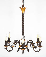Gilbert Poillerat Designed Wrought Iron & Gilt Metal Chandelier