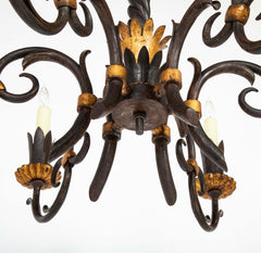Gilbert Poillerat Designed Wrought Iron & Gilt Metal Chandelier