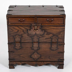 Korean Two Drawer and Drop Down Cupboard Door Chest of Zelkova Wood