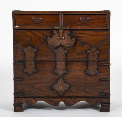 Korean Two Drawer and Drop Down Cupboard Door Chest of Zelkova Wood