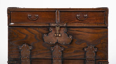 Korean Two Drawer and Drop Down Cupboard Door Chest of Zelkova Wood