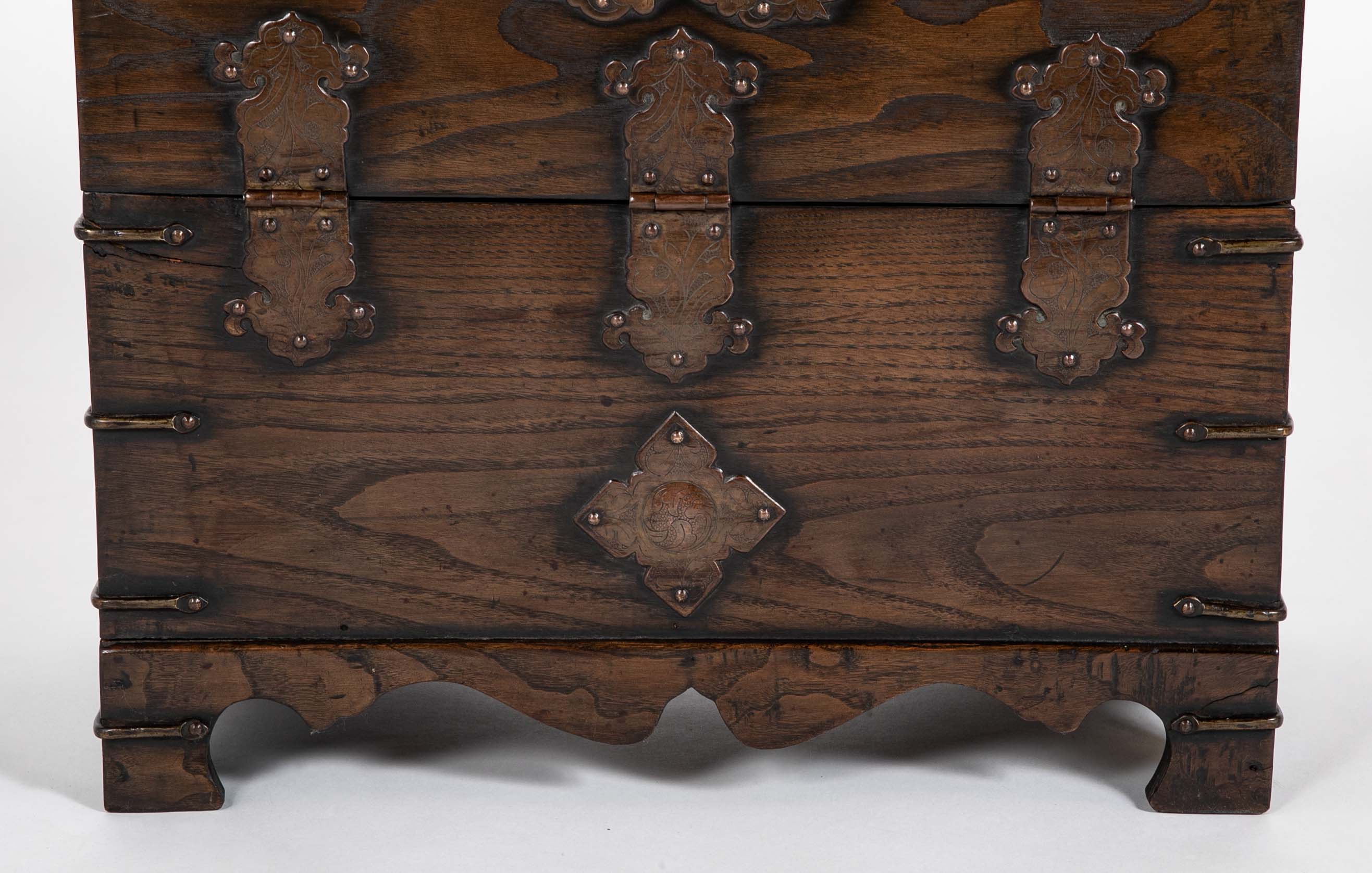 Korean Two Drawer and Drop Down Cupboard Door Chest of Zelkova Wood