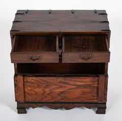 Korean Two Drawer and Drop Down Cupboard Door Chest of Zelkova Wood