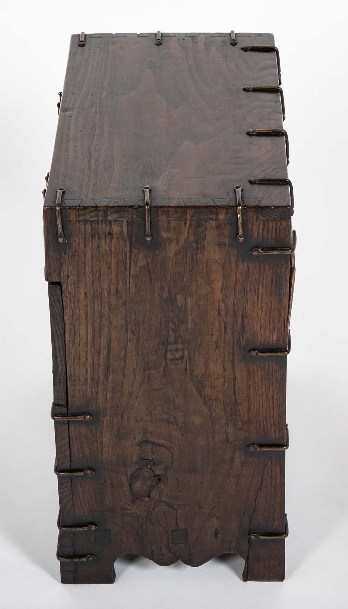 Korean Two Drawer and Drop Down Cupboard Door Chest of Zelkova Wood