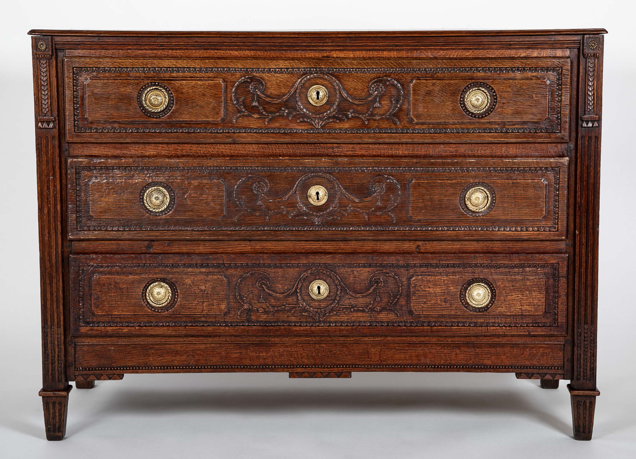 A French 18th Century Oak Chest With Brass Hardware