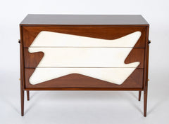 Italian Mid-Century Three Drawer Dresser with Free Form Parchment Design