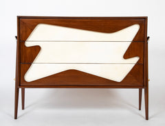 Italian Mid-Century Three Drawer Dresser with Free Form Parchment Design