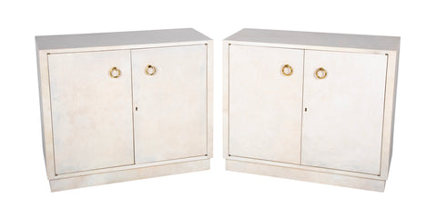 Pair of Two Door Parchment Cabinets in the Manner of Samuel Marx
