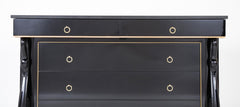 Late 20th Century French Custom Black Lacquer & Brass D'ore Commode