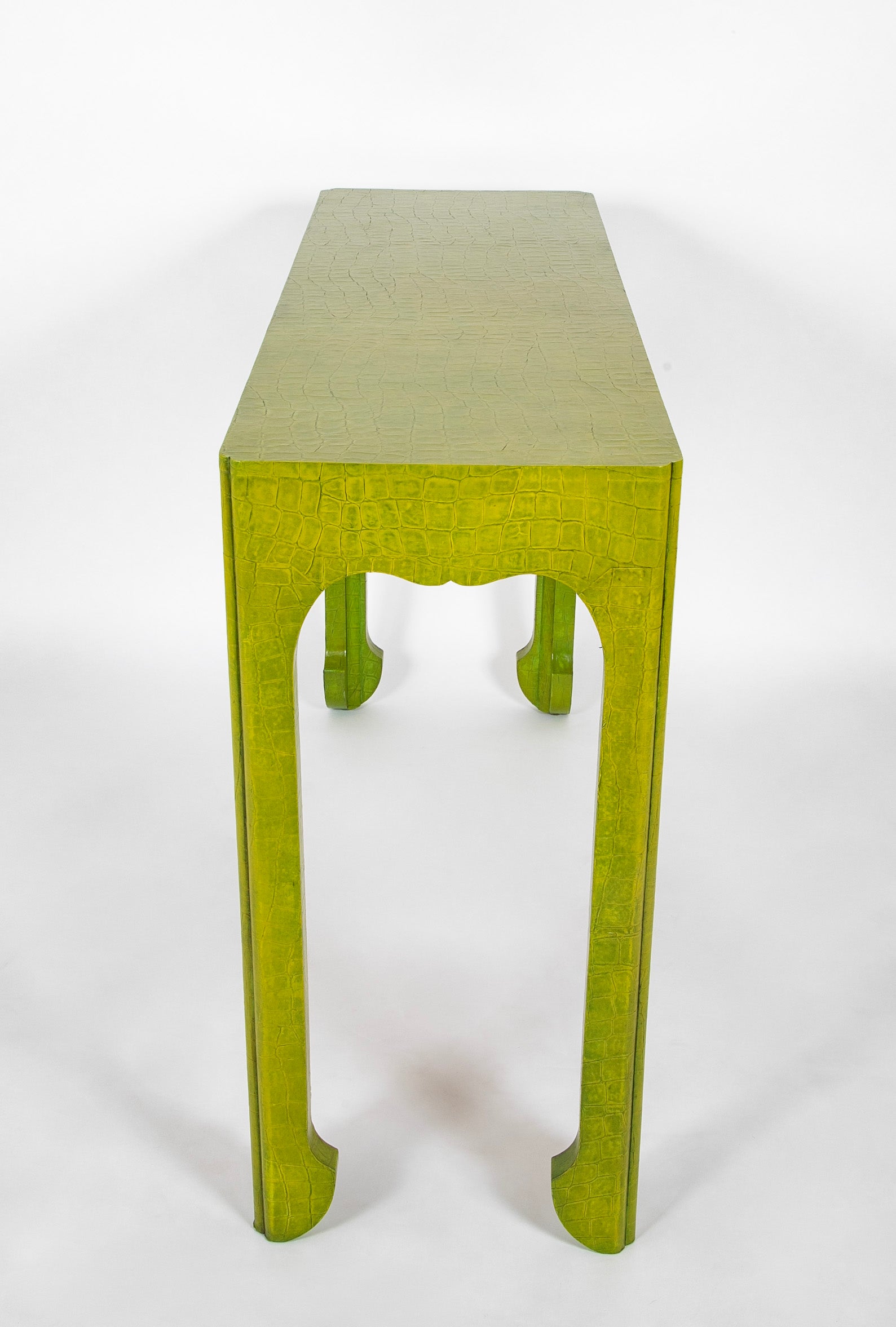 Green Faux Crocodile Console in the Style of Jean Michel Frank