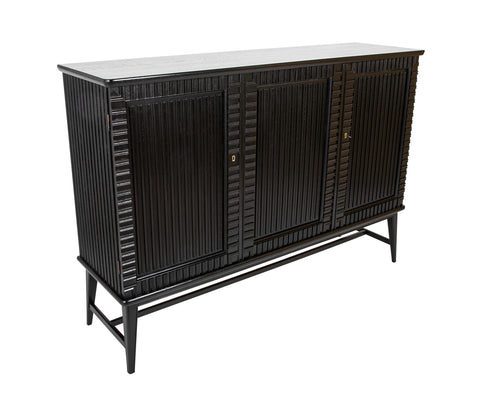 Swedish Black Lacquer Three Door Cabinet Attributed to Oscar Nilsson