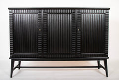 Swedish Black Lacquer Three Door Cabinet Attributed to Oscar Nilsson