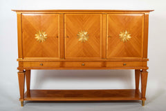 Jean Pascaud Blond Mahogany Credenza with Ormolu Sun Masks by Vadim Androusou