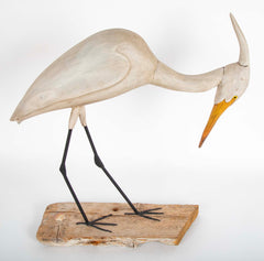 Life Size Hand Carved Snowy Egret by Bob Mosher of Hingham Decoys