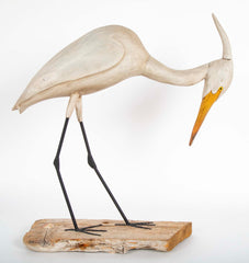 Life Size Hand Carved Snowy Egret by Bob Mosher of Hingham Decoys