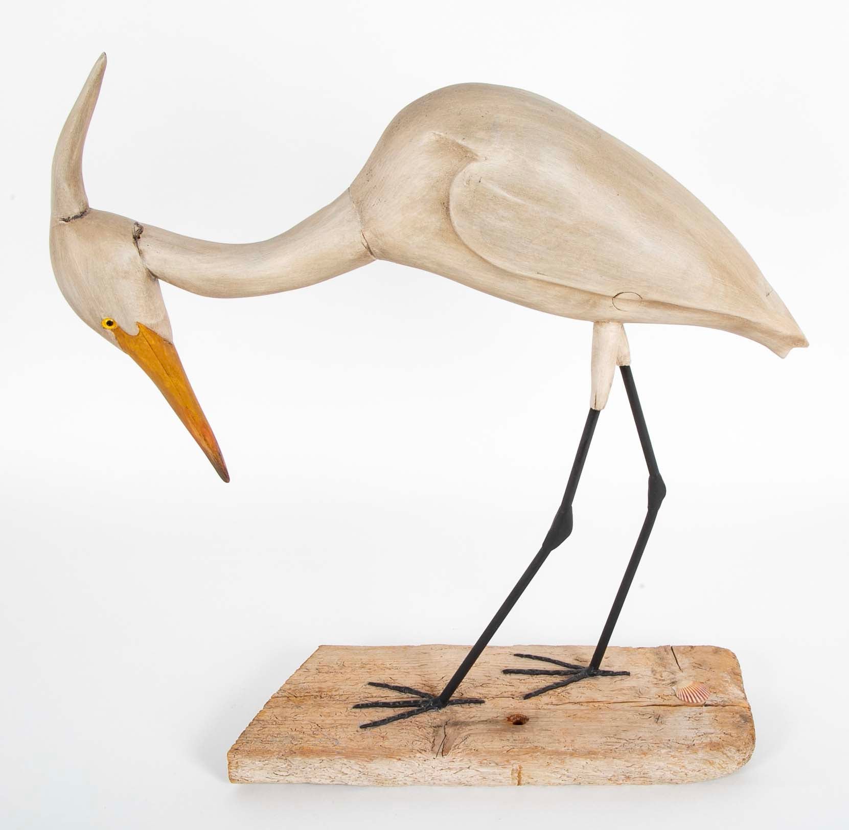 Life Size Hand Carved Snowy Egret by Bob Mosher of Hingham Decoys