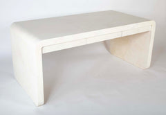 White Lacquered Goat Skin Desk by Karl Springer
