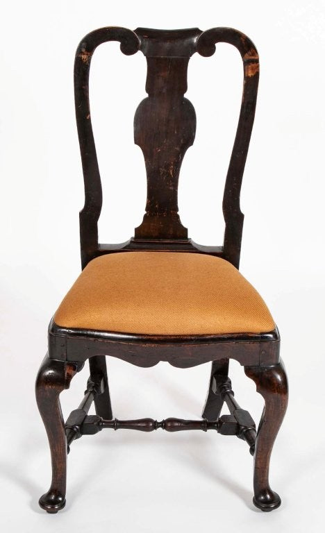 A set of 10 Queen Anne Black Painted Dining Chairs