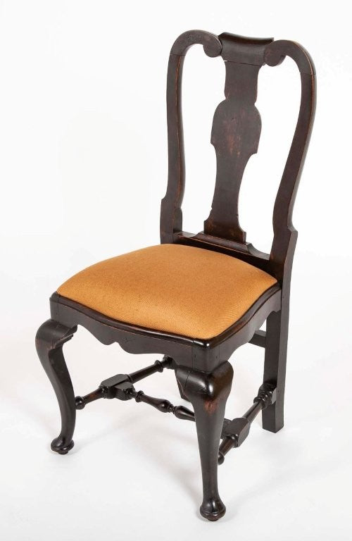 A set of 10 Queen Anne Black Painted Dining Chairs