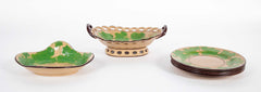 Set of Six Brown Glazed Earthenware Pieces with Raised Green Glazed Leaves