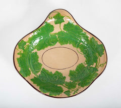 Set of Six Brown Glazed Earthenware Pieces with Raised Green Glazed Leaves