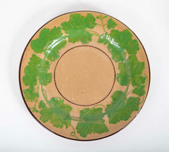 Set of Six Brown Glazed Earthenware Pieces with Raised Green Glazed Leaves